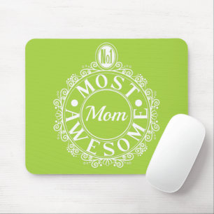No.1 Most Awesome Mom Classic White Print on lime Mouse Mat