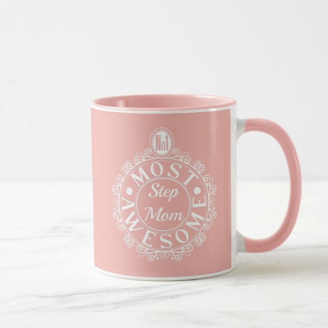 No.1 Most Awesome Stepmom White Print on Pink Mug (Right)