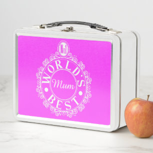 No.1 World’s Best Mum Emblem Classic White on pink Metal Lunch Box