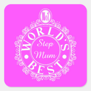 No.1 World’s Best Stepmum Classic White on pink Square Sticker