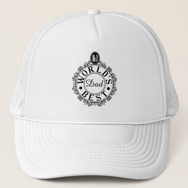 No.1 Worlds Best Dad Custom Black Line Typography Trucker Hat (Front)
