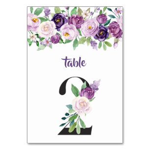 No. 2 Purple & Lavender Watercolor Roses Table Number
