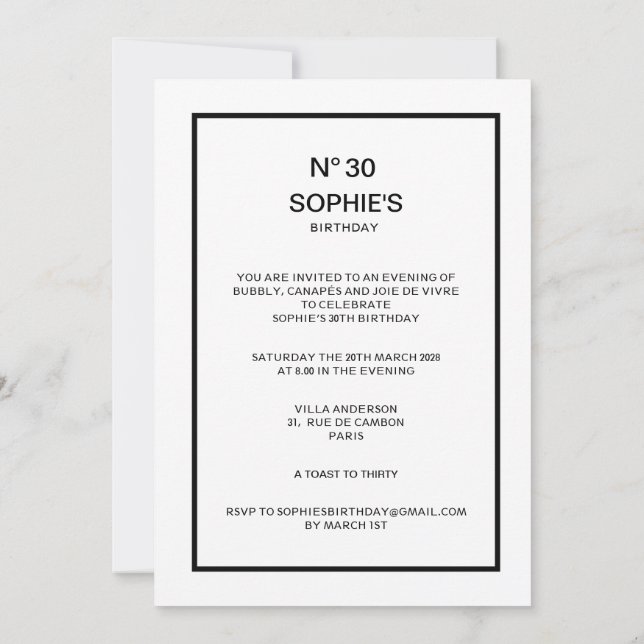 No 30 French Chic 30th Birthday Party Invitation (Back)