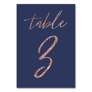 No, 3 - Glam Glitter Rose Gold and Blue Wedding Table Number