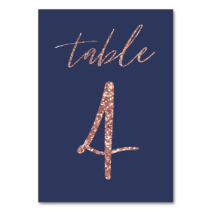 No, 4 - Glam Glitter Rose Gold and Blue Wedding Table Number