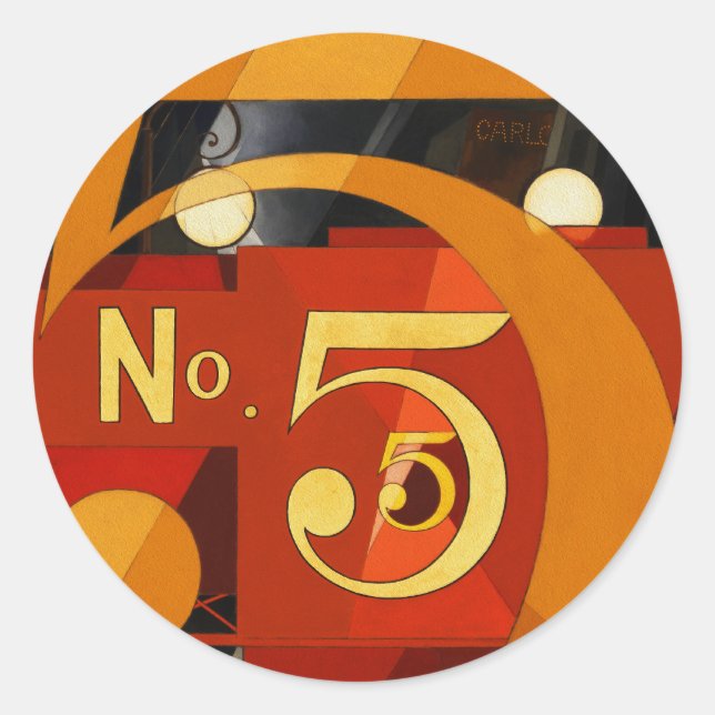 No 5 - The Figure 5 in Gold by Demuth Classic Round Sticker (Front)