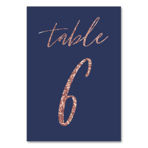 No. 6 - Glam Glitter Rose Gold and Blue Wedding Table Number