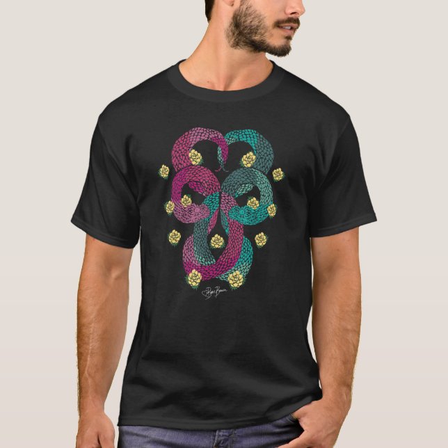 no 977 Colourful Snakes in the Yellow Camellia Bus T-Shirt (Front)