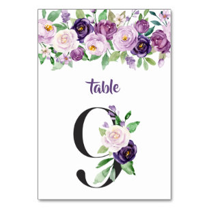 No. 9 Purple & Lavender Watercolor Roses Table Number