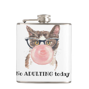 No Adulting Today Funny Cat Hip Flask