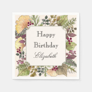 No Age Colourful Autumn Leaves Birthday Napkin