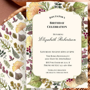 No Age Colourful Autumn Leaves Birthday Party Invitation