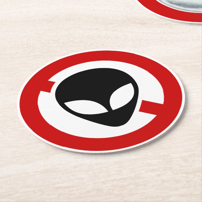 NO ALIENS ROUND PAPER COASTER (Angled)