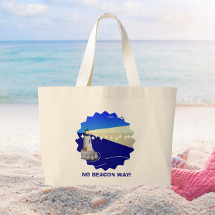 No Beacon Way! Funny Lighthouse Pun Large Tote Bag