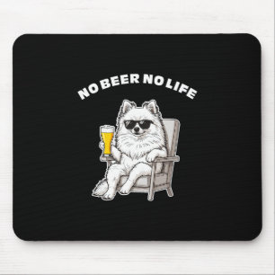 No Beer No Life Pomeranian Funny Dog With Sungles Mouse Mat