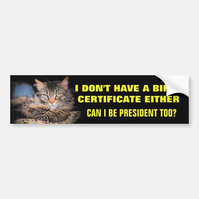 No Birth Certificate? Elect Me! Bumper Sticker (Front)