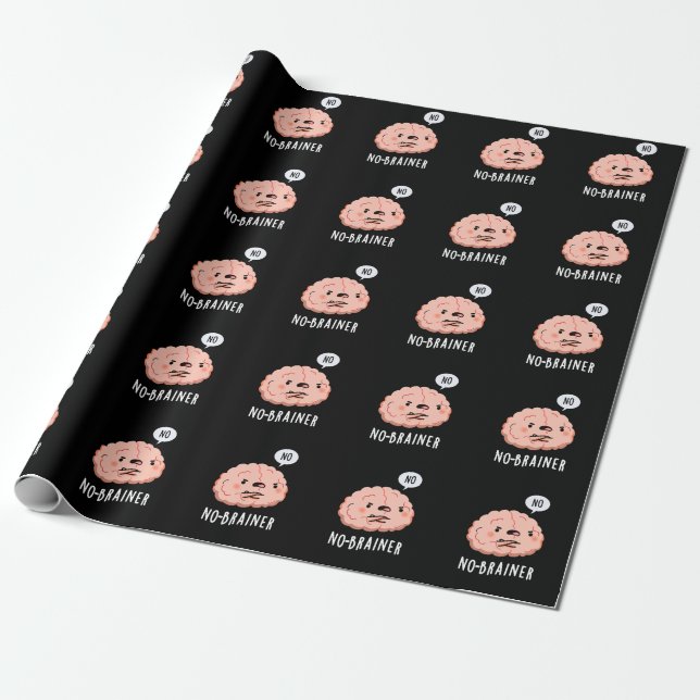 No Brainer Funny Anatomy Brain Pun Dark BG Wrapping Paper (Unrolled)