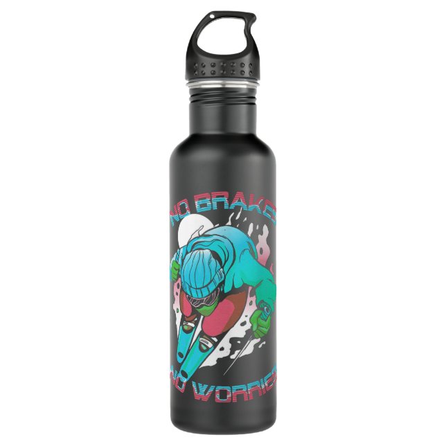 No Brakes Worries 2Winter Sports 2Skiing Ski Skier 710 Ml Water Bottle (Front)