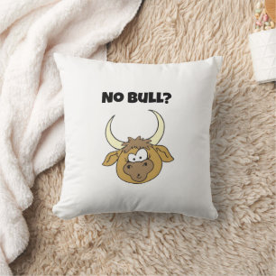 No Bull Funny Brown Cartoon Cow Head Art Cushion