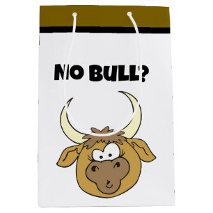No Bull Funny Brown Cartoon Cow Head Art Medium Gift Bag