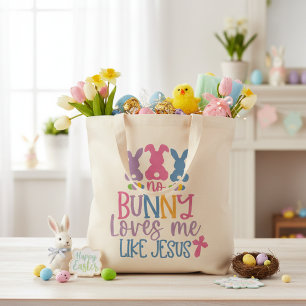 No Bunny Loves Me Like Jesus Colourful Christian Tote Bag