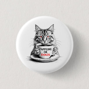 No Caffeine No Mercy Cat Coffee Lover 3 Cm Round Badge