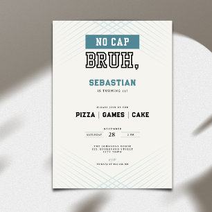 No Cap Bruh 12th Birthday Pizza Games Cake  Invitation