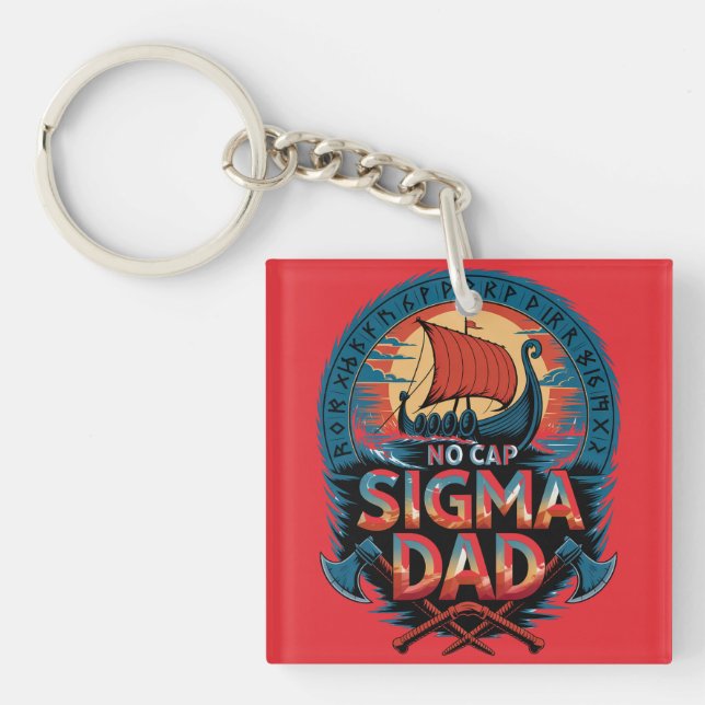 No Cap Sigma Dad Viking Style for Fathers Day Key Ring (Front)