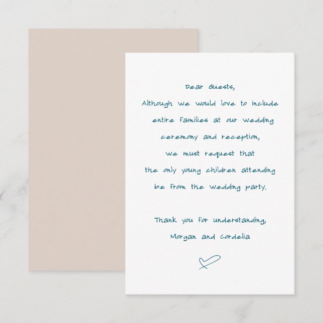 No Children Wedding or Reception Wording Enclosure Card (Front/Back)