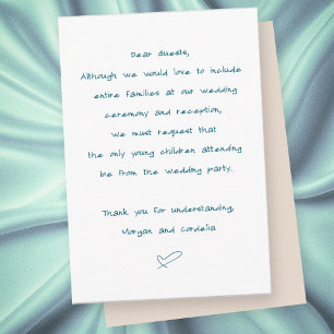 No Children Wedding or Reception Wording Enclosure Card