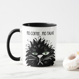 No Coffee No Talkie Tired Black Mad Cat Funny Mug
