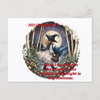 No Comment Funny Little Witch Forest Night Postcard