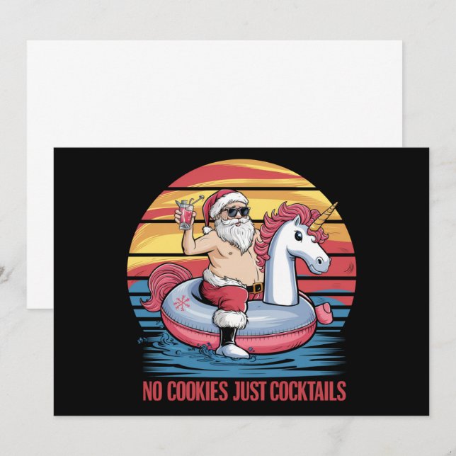 No Cookies Cocktails Santa Christmas In July Xmas Invitation (Front/Back)