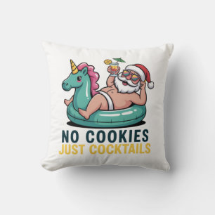 No Cookies Just Cocktails Santa Summer Christmas Cushion