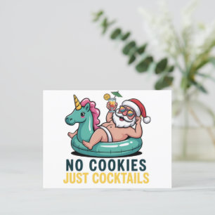 No Cookies Just Cocktails Santa Summer Christmas  Holiday Postcard
