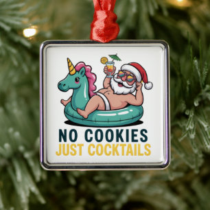 No Cookies Just Cocktails Santa Summer Christmas Metal Tree Decoration