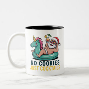 No Cookies Just Cocktails Santa Summer Christmas Two-Tone Coffee Mug