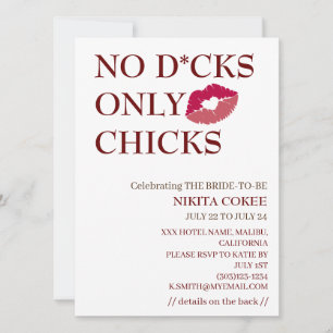 No D*cks Only Chicks Bachelorette Weekend Rustic  Invitation