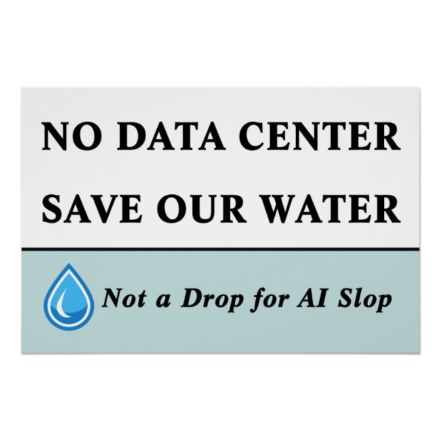 NO DATA CENTER SAVE OUR WATER Not a Drop for AI Poster (Front)