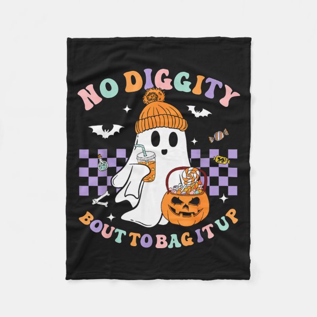 No Diggity Bout To Bag It Up Cute Ghost Halloween  Fleece Blanket (Front)