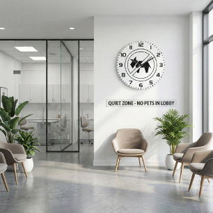 No Dogs Allowed Bold Black and White Symbol Large Clock