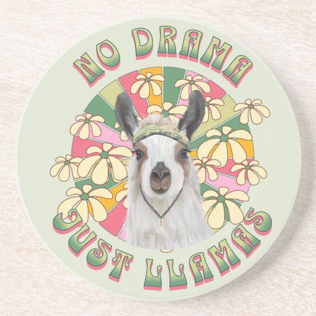 No Drama Just Llamas - Cute Boho Llama Coaster (Front)