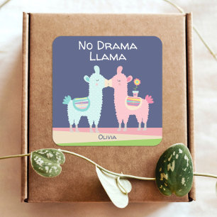 No Drama Llama cute pink blue cool school name Square Sticker