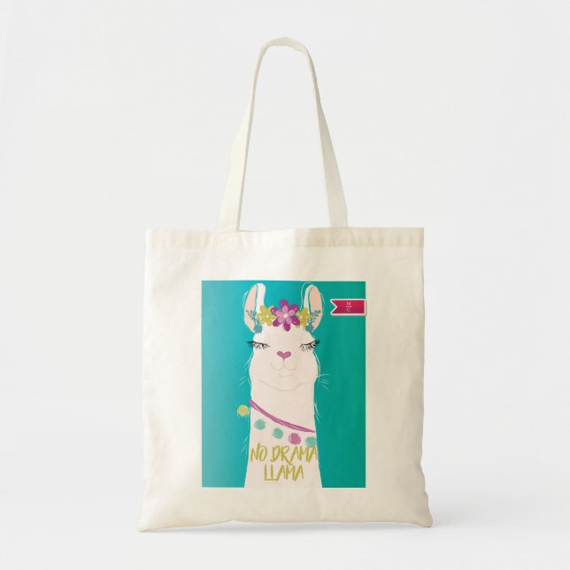 No Drama Llama illustration Monogram Tote Bag (Front)