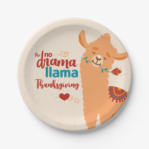 No Drama Llama Thanksgiving Cream Paper Plate