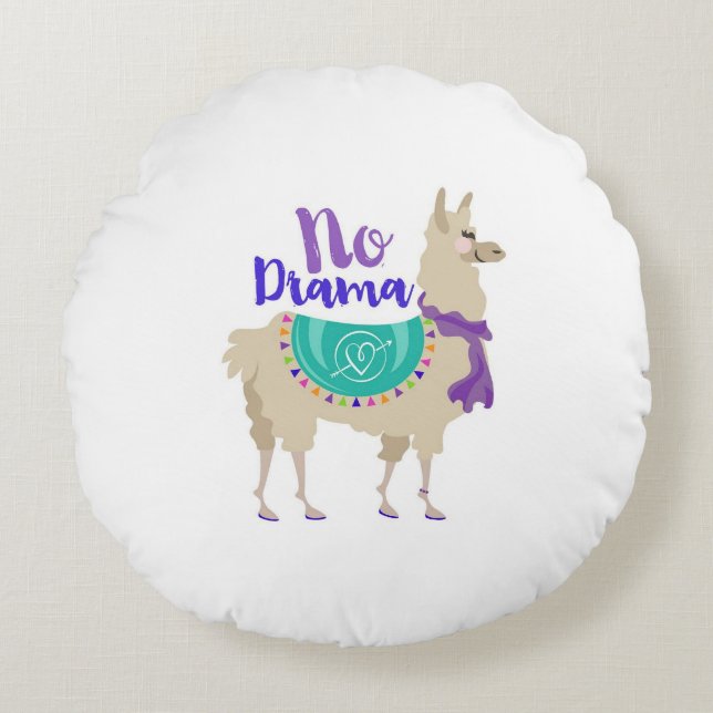No Drama Llama Throw Pouf Round Cushion (Front)