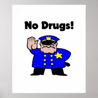 No Drugs Cartoon Policeman AntiDrug Colour Poster