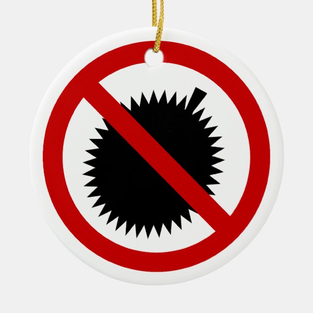 NO Durian Tropical Fruit ⚠ Thai Sign ⚠ Ceramic Tree Decoration (Front)