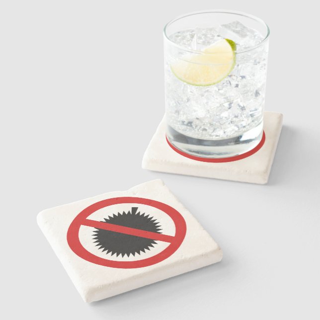 NO Durian Tropical Fruit ⚠ Thai Sign ⚠ Stone Coaster (Side)