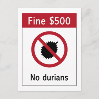 No Durians (2) Sign, Singapore Postcard